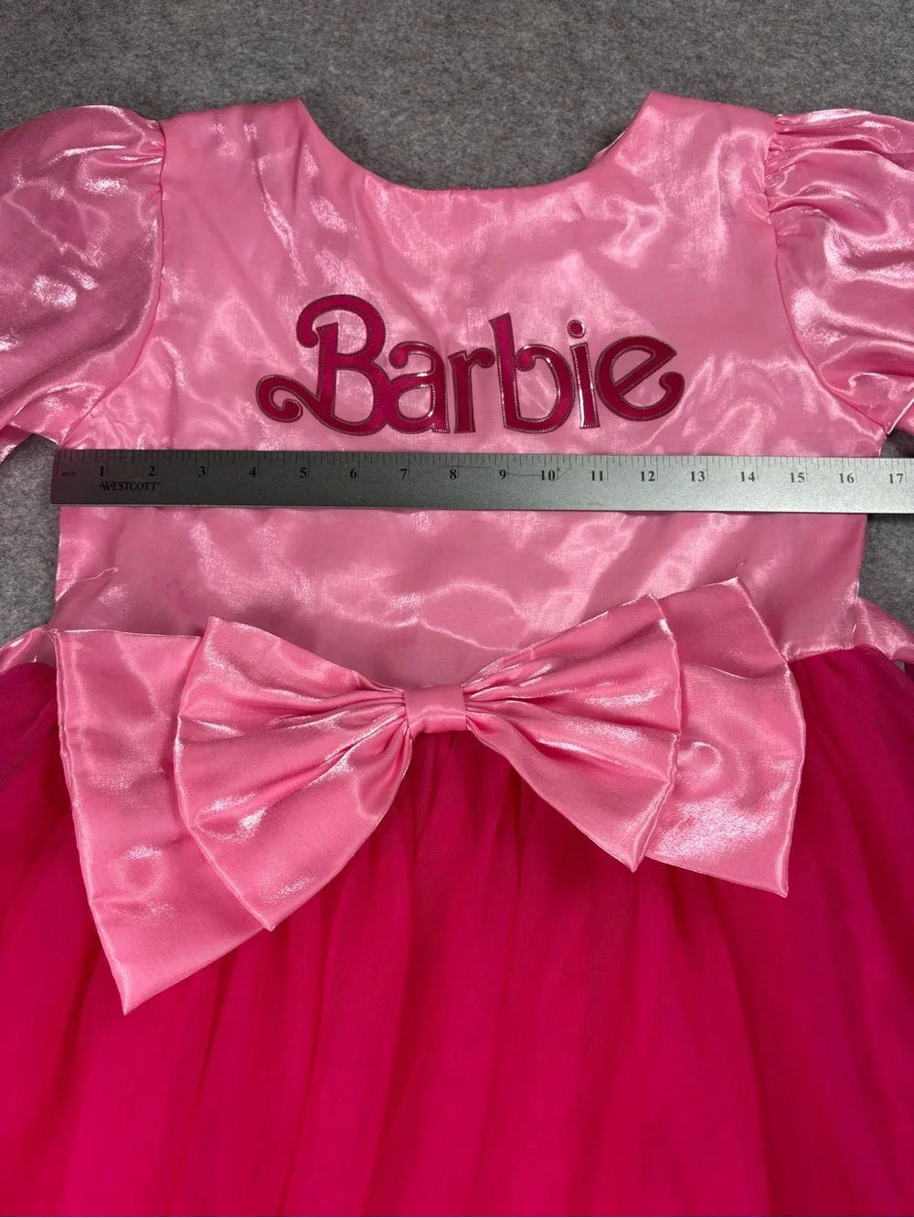 Tiny Girl Barbie Bow Tulle Party Dress Hot Pink Puff Sleeve Kids